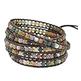 YGLINE Handmade Leather Wrap Bracelet Agate Wrap Adjustable Bead Bracelet