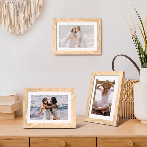 Image of upsimples 5x7 Picture Frame, Display Pictures 4x6 with Mat or 5 x 7 Without, Wall Hanging Photo Frames, Natural Style, 1 Pack