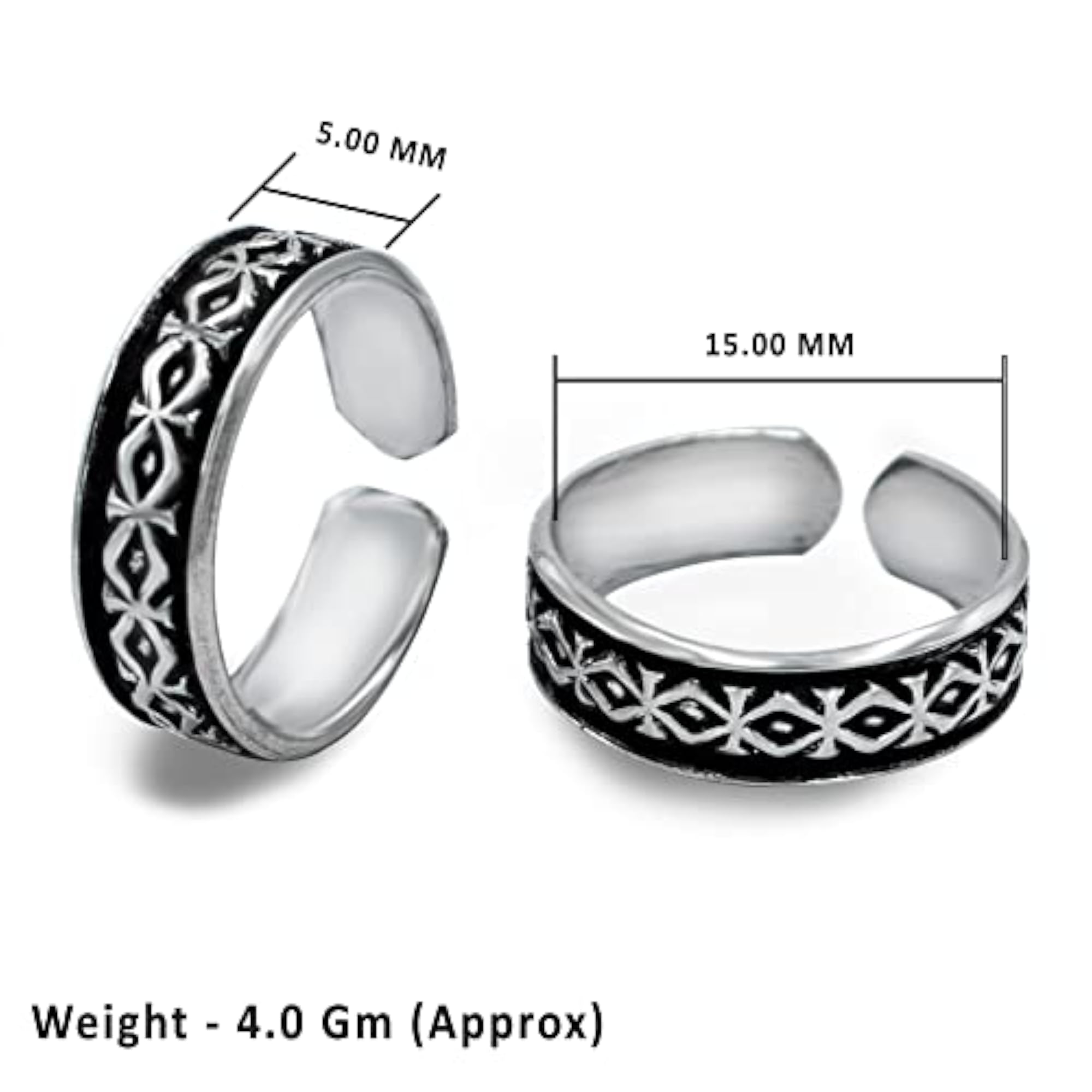 Women's 925 Sterling Silver Oxidised Toe Rings, Pair, Gift