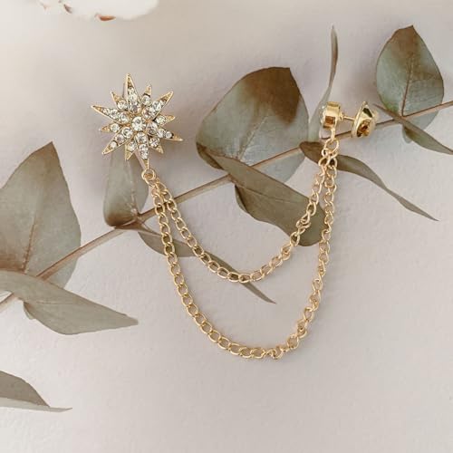 Image of women's chain brooch tassel chain rhinestone zircon brooch is suitable for women's metal chain clothing accessories, jewelry, gifts, and various holiday accessories