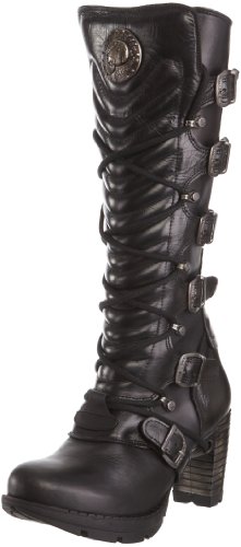New Rock Bottes M.TR004 S1 Noir en cuir véritable d'exception avec véritable talon d'acier