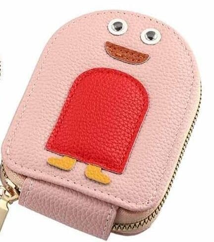 A4SHOP Penguin Shape Pu Leather Multi-Pocket with Zipper Wallet Clip Phone Case Credit Card Holder Self Adhesive Small Document Keys Money Coins Storage Pouch for Adults Teens (Baby Pink)-image-9