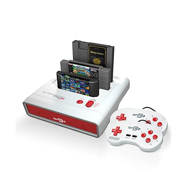 Retro-Bit Super Retro Trio HD Plus 720P 3 in 1 Console System – HDMI Port – for Original NES/SNES, Super Nintendo and Sega Genesis Games – Red/White