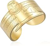 DAEFAG Anillo Goddess Egipto ala Sello Ancho Acero Inoxidable Mujer Hombre Amuleto Proteccion Simbolo Joyeria Mitologia Alado Ancho Antiguo Regalo Decoracion, Oro