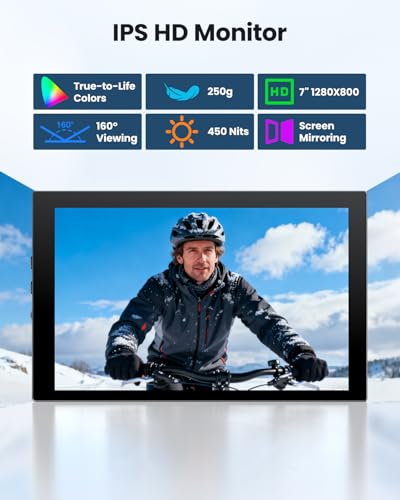 Image of Eyoyo 7-inch Camera Field Monitor: 1280x800 IPS Mini HDMI Video Monitors, Screen Mirroring for iPhone, Battery Powered Portable Monitor for DSLR Photography PC Computer Security Monitoring Raspbery Pi