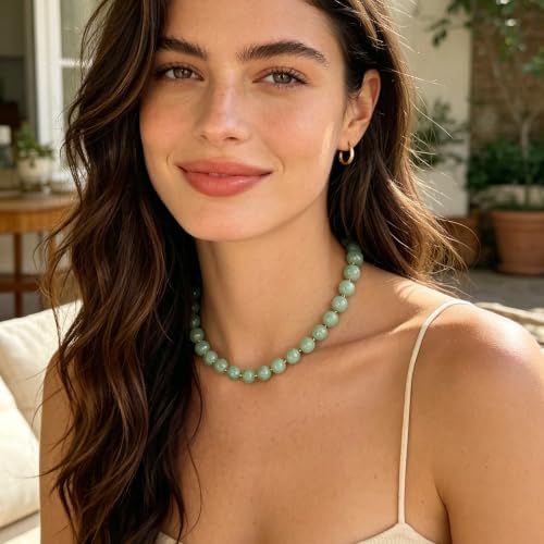 Image of GINAZL Natural Stone Beaded Choker Necklace for Women, Chunky Multicolor Gemstone Handmade Necklace, Boho 12MM Bead Summer Beach Jewelry Gifts for Women