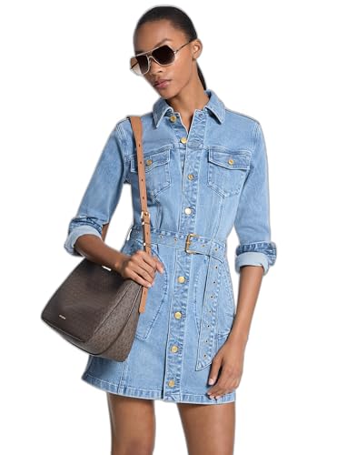 Michael Kors Women's Belted Denim Mini Dress, Blue Sky Wash, X-Small at  Amazon Women's Clothing store