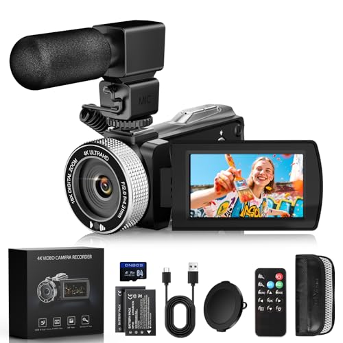 ZIMOCE Videocamera 4K 48MP Camcorder con Visione Notturna a Infrarossi, Zoom Digitale 18X 3.0'' Rotazione 270° Touch Screen Vlogging Camera con Scheda da 64 GB, 2 Batterie, Microfono, Telecomando