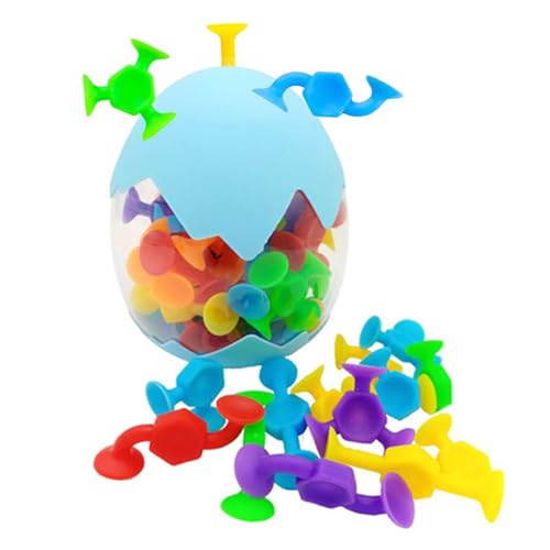JurciCat 48-teiliges Silikon-Spielzeug mit Saugnapf für Spielzeug ab 3 Jahren, Badespielzeug, Reisespielzeug mit Aufbewahrungsbox, um Stress für Eltern und Kinder zu reduzieren, interaktives Spiel