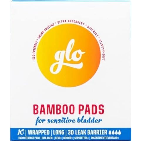 glo Organic Bamboo Light Incontinence Pads Ultra Biodegradable for Sensitive Bladders & Periods - Superior Leak Protection and Comfort Long Pads (280 mm) - 10 Count Cover