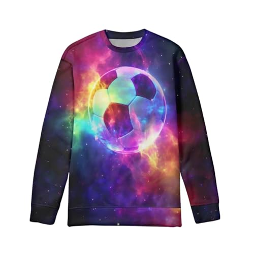 HUIACONG Neon Starry Soccer Boys Sweatshirts for 6-7 T Kids Long Sleeve Shirt Neon Galaxy Football Child Sweater Fahsion Teenger Fall Pullover Young Thin Breathable Athletic Tops