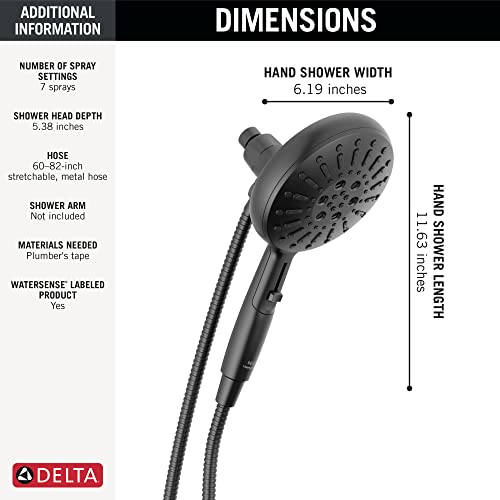 Delta Faucet 7-Spray SureDock Magnetic Shower Head with Handheld Spray, Black Shower Head with Hose, Showerheads & Handheld Showers, Handheld Shower Heads, Hand Shower, Matte Black 59410-BL-PK - image 3