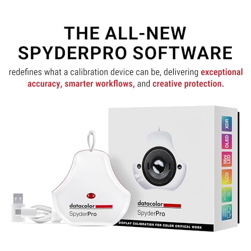 datacolor SpyderPro - Monitor Calibration Up to 12000nits, 3D LUT Capability, Device Preview Plus, Content Credentials (C2PA), and Light Meter Integration