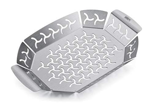 Foto von Weber Premium Grillkorb - Klein (27 x 19cm), Hitzebeständige & spülmaschinenfeste BBQ Grillschale aus Edelstahl, Ideal für Beilagen (Fleisch, Gemüse), für alle Grilltypen geeignet - Silber (6677)