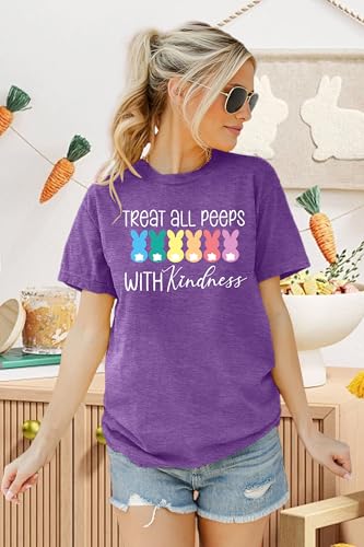 Image of LAZYCHILD Women Easter Teacher Shirts: Funny Treat All with Kindness T-Shirt Bunny Rabbit Tee Tops