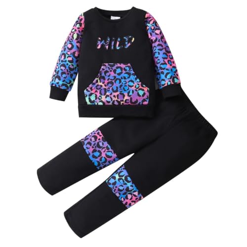 Image of Girls Fall Winter Outfits Cartoon Animal Long Sleeve Crewneck Sweatshirt Top+Sweatpant 2 Piece Clothing Set 3-9T