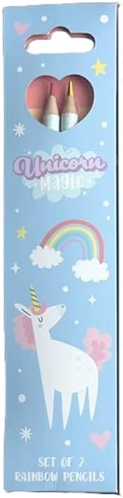Puckator Unicorn Magic Set of 2 Rainbow Pencils - for Kids - End of Year Gifts for Children - Funky Pencils for Kids Girls & Boys - Party Bag Fillers - Childrens Pencil - Classroom Gifts