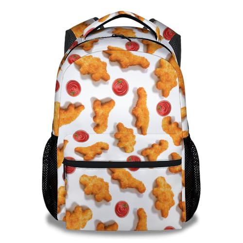 Chicken Nuggets Backpacks for Kids, Large Capacity Backpack for School, Funny White Lightweight Bookbag for Boys & Girls