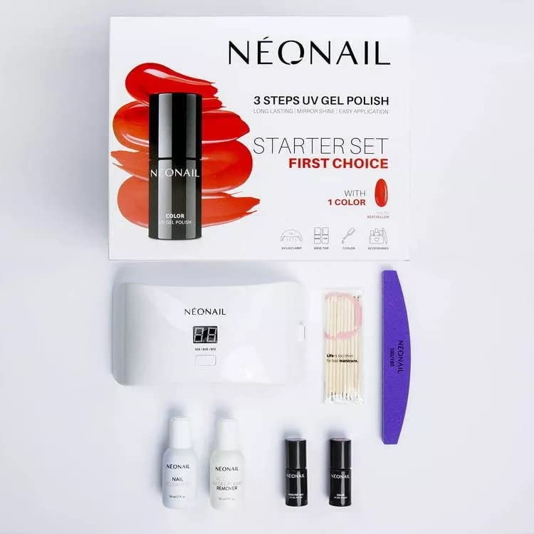 Professional Kits & Accessories for Home Nail Kit or Nail Professionals NEONAIL FIRST CHOICE Starter Set 3 STEPS UV GEL POLISH LONG LASTING MIRROR SHINE EASY APPLICATION WITH 1 COLOR RED UV/LED LAMP BASE/TOP ACCESSORIES