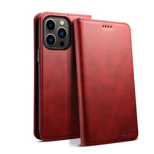 Étui portefeuille cuir iPhone 16 Pro Max rouge : ne cherchez plus vos cartes et protégez