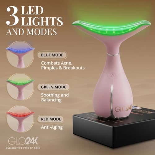 Image of GLO24K LED Facial Massager for Face & Neck - Beauty Wand with LED Light, Vibration & Warm Massage - Cosmetic Skincare Tool