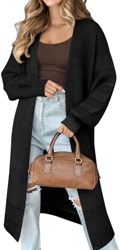 Caracilia Womens Oversized Long Cardigan Sweaters Color Block Open Front Duster Coat Knit Outwear 2025 Fall Outfits