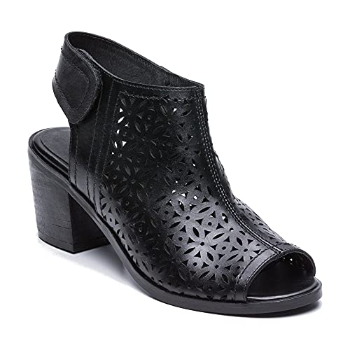 Zerimar Botines de Piel para Mujer| Botines Calados Verano | Botines Calados Primavera Mujer | Peep Toe Mujer | Color: Negro | Talla: 38