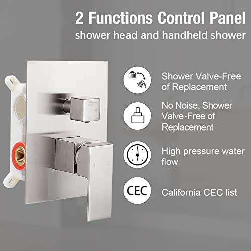 Hgn 10 Inches Bathroom Rain Shower Combo Set Wall Mounted Rainfall Brushed Nickel Shower Head System Rough-In Valve Body And Trim Included #TOP2