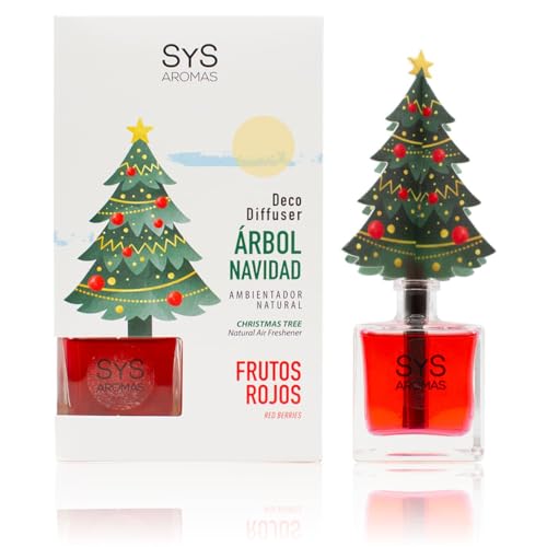 SYS Aromas Ambientador Decorativo Difusor Árbol de Navidad Frutos Rojos – Fragancia Dulce y Afrutada – Aroma Vibrante, Alegre y Festivo – Larga Duración – Ideal para Hogar, Oficina y Regalo – 90 ml