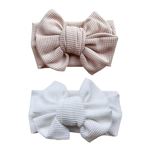 2Pcs Hairband with Large Bow Soft Waffle Knit Headbands for Newborns Comfortable Non Marking Hair Accessories for Christmas Parties Daily Wear