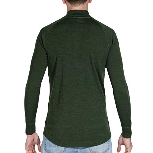 Meriwool Mens Base Layer 100% Merino Wool Midweight 250G Half Zip Sweater For Men Army Green #TOP1