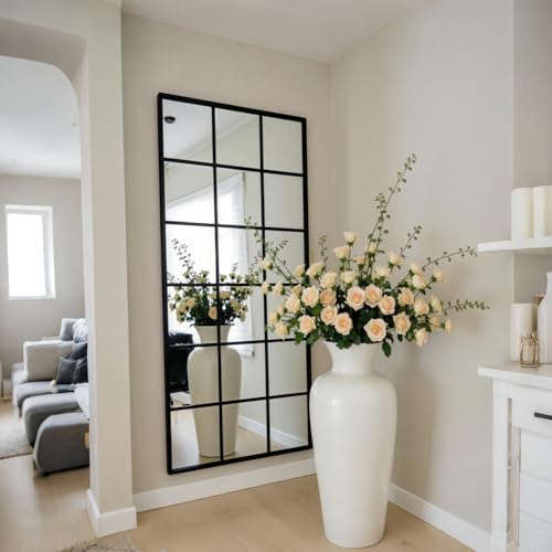 Image of Dewfig Windowpane Full Length Mirror, 65 inchx 24 inch Floor Standing Mirror, Black