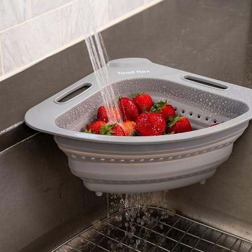 Food Flex Collapsible Corner Colander – Space-Saving Over Sink Strainer, 3.5 Qt, Grey by Food Flex - Image 3