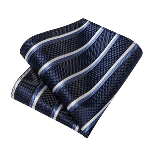 Image of DiBanGu Striped Tie Set for Men Silk Woven Plaid Necktie and Pocket Square Cufflinks Business Wedding