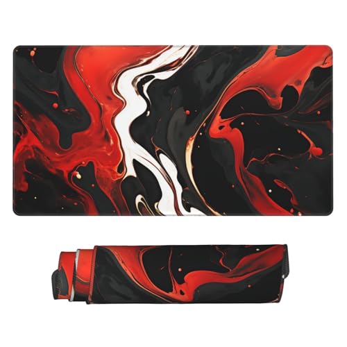 Grand tapis de souris de jeu marbre noir rouge sous-main bureau ordinateur portable