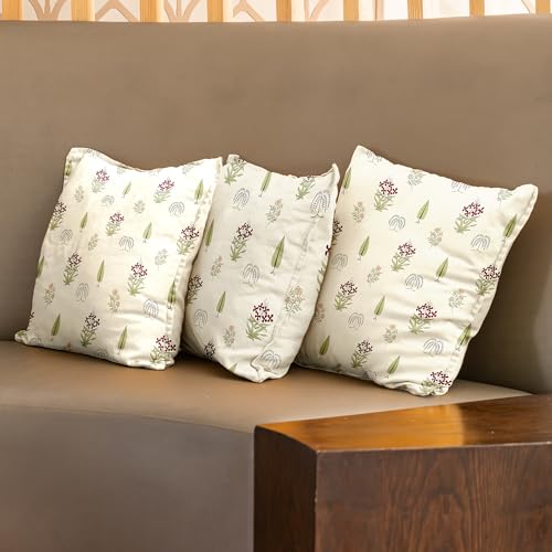 Image of Urban Space Decorative Cotton 250 TC Cushion Cover Set Of 3, 16 Inch X 16 Inch Cushion Covers For Sofa, Bedroom, Living Room (Cushion Cover 40Cm X 40Cm, Set Of 3, Calico Red)