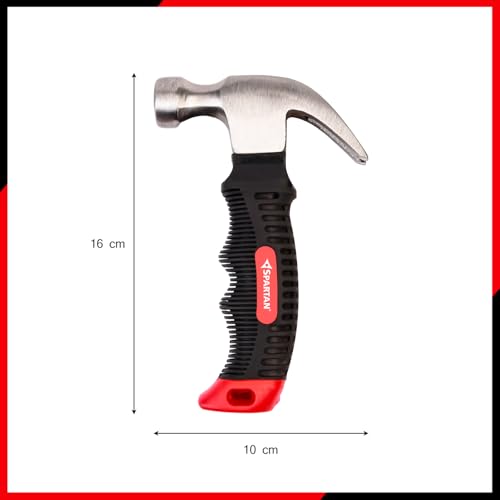 Image of Spartan Mini Claw Hammer, 1-Inch Carbon Steel Head, Short Non-Slip Rubber Handle (Red & Black), Stubby Hammer for Woodworking, DIY, Household & Car Glass Emergency