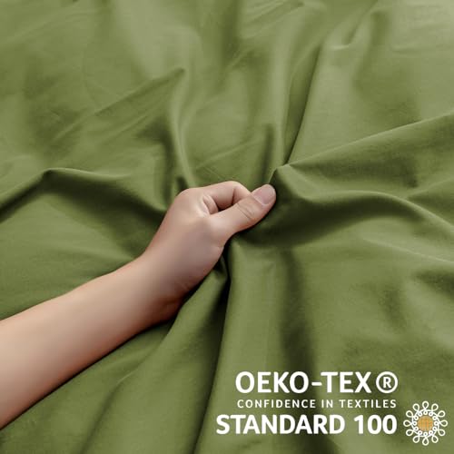 Image of JELLYMONI Christams Duvet Cover Twin Size - 100% Washed Cotton Linen Feel Textured Comforter Cover, 2 Pieces Breathable Soft Bedding Set with Zipper Closure (Avocado Green, Twin 68 inchx90 inch)