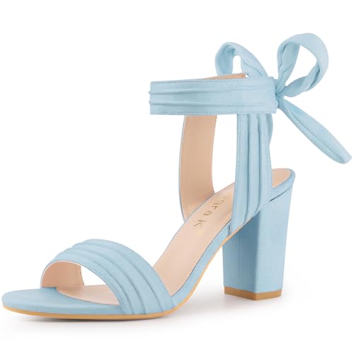 Allegra K Sandalias de tacón grueso con cordones en el tobillo y punta abierta para mujer Cielo azul 39