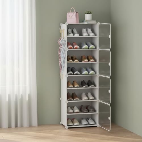 Image of Sunderlook Shoe Rack Plastic for Home- Slipper Stand, Professional Shoe Stand, Chappal Stand, Multipurpose Foldable Standing Comfort Runner Shoe Rack with Door (Off White, 7 Shelf 4 Door)