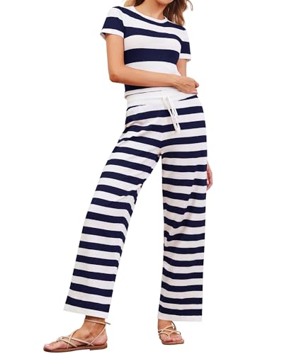 Ensemble pull rayé manches courtes et pantalon large femme ETOSELL