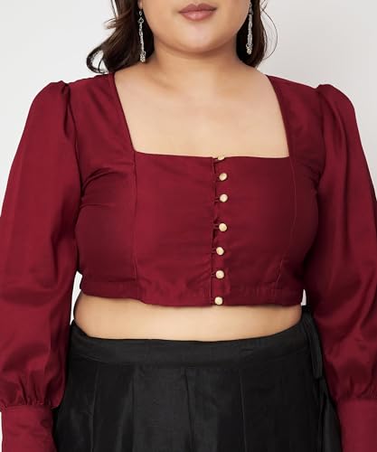 Image of studio rasa Women's Plus Size Chroma Button Down Crop Top for Wedding Festive Party