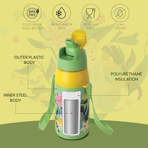 Image of CELLO Kidzbee Era 400 Insulated Kids Water Bottle 400 ml, Green | 3D Touch & Feel Dream Weavers Design One Hand Grip Lightweight Leakproof Easy Sip Flip Cap Insulated Water Bottle for School Kids