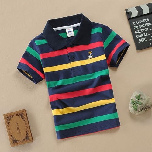 Striped Polo Shirts for Boy Short Sleeve Half Button Casual Trendy Comfort Breathable Tops Summer Kids Outfits2