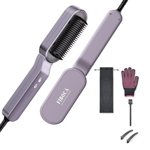 Ionic Hair Straightener Brush, FIBOCA 2 in 1 Straightening Brush, Straightening Comb with Negative Ions for Women, Ceramic Hair Straightener Comb Fast Heating for Home Salon, Professional Styling Tool -  ZFS120201PEPU