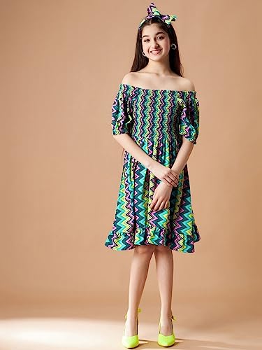 Image of Cherry & Jerry Floral Print Off-Shoulder Crepe A-Line Dress