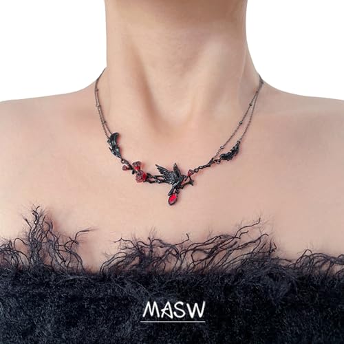 original design hip hop style Gothic necklace Crow red Rose necklace women's fashion gift M35002