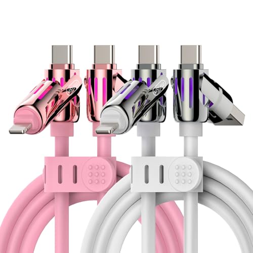 Image of MFish 2-Pack 240W 4-in-1 Multi Charging Cable, Pink+White, 6.6FT