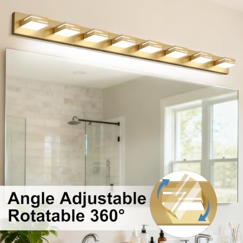 Image of LED Modern Bathroom Vanity Light Fixtures, Dimmable Gold Vanity Lights for Bathroom Lighting Fixtures Over Mirror, with 360 Rotatable Heads 8-Light 54-inch (Cool White 6000K)