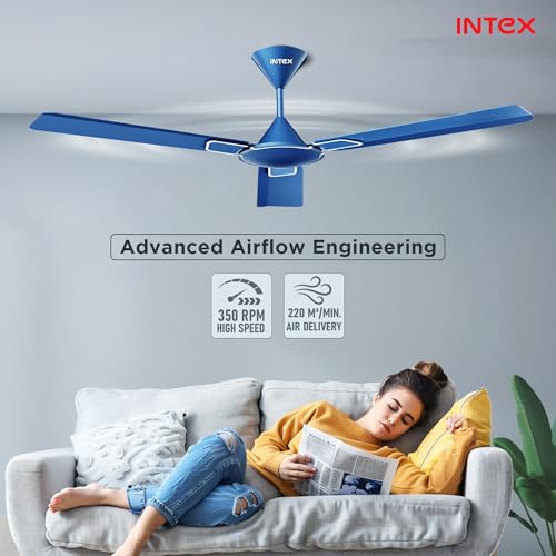 Image of Intex Opulux 1200MM Ceiling Fan 3 Blade 360 RPM | High Speed Motor 230 CMM | Air Delivery 52W Power, Anti Dust Coating Inverter Compatible | 3 Speed Control 24 Month Warranty (Night Blue)